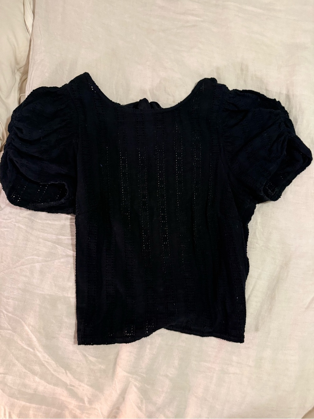 Free People Black Puff Sleeve Square Neck Top backless